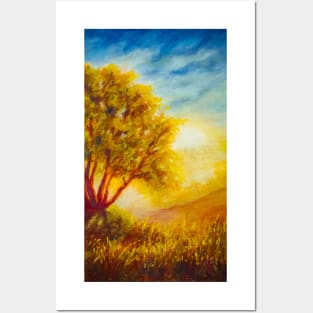 Long shadows of golden hour - pastel painting Posters and Art
